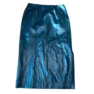 Vintage Rena Rowan Black Genuine Leather Crocodile Embossed Midi/Maxi Skirt 10
